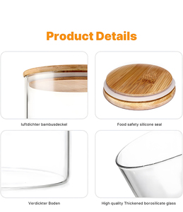 Barattoli Impilabili in Vetro Borosilicato Trasparente con Coperchi in Bambù Naturale - Set Ecologico per <span class=keywords><strong>Pasta</strong></span>, Cereali, Lenticchie - Product Image 2