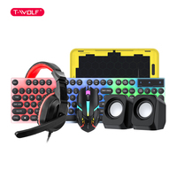 Ensemble clavier et souris filaires USB T-WOLF TF250 pour jeux, clavier/souris/tapis de souris/haut-parleurs/casque pour PC, idéal comme cadeau