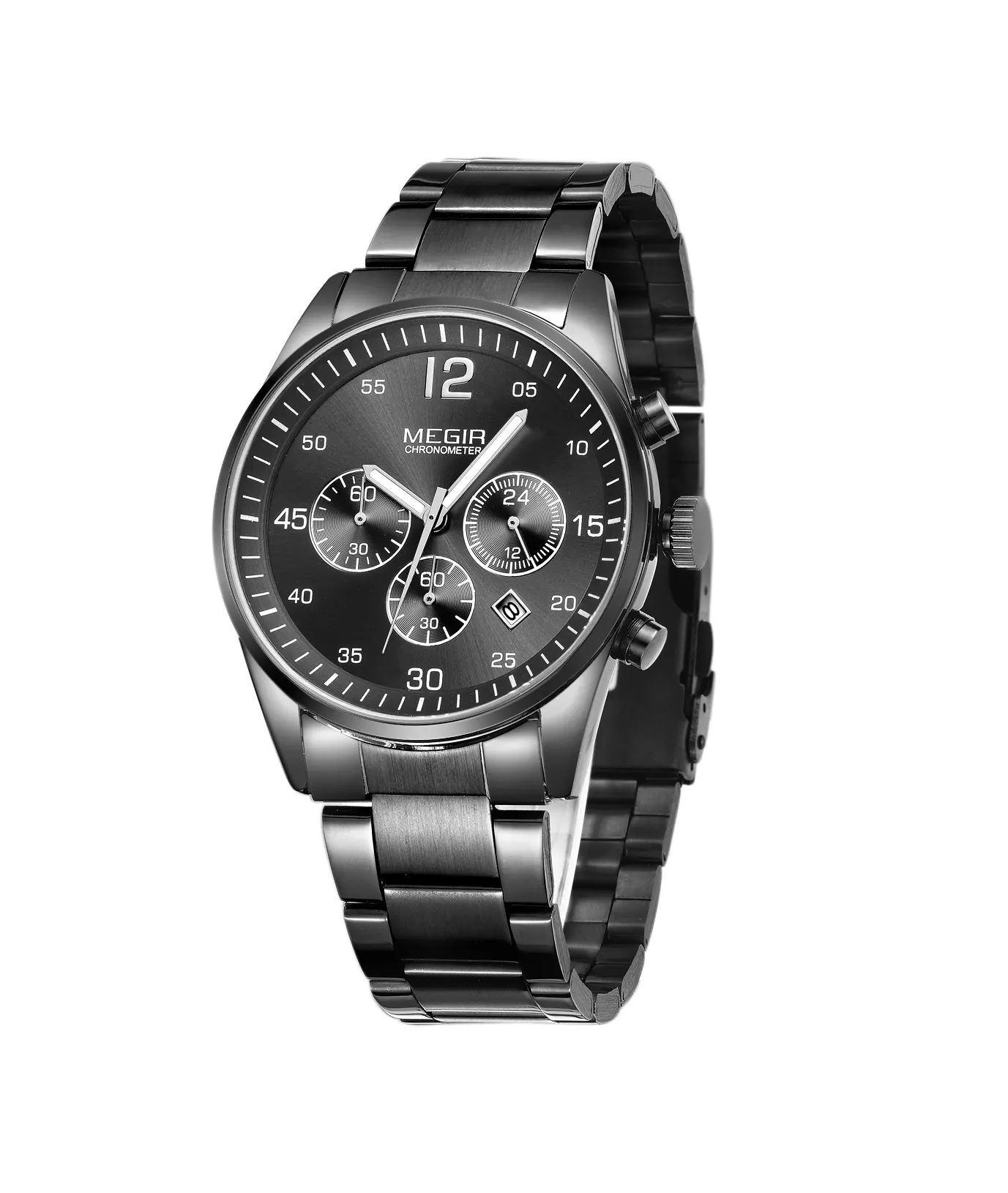 Commercio all'ingrosso nuovo MEGIR 2010 nero orologi da uomo di lusso orologi al quarzo in acciaio inox orologio da uomo LOGO personalizzato di fabbrica