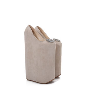 Scarpe Firmate di Marchi Famosi, Tacchi Alti da <span class=keywords><strong>Donna</strong></span> 30 <span class=keywords><strong>CM</strong></span>, Zeppa con Fibbia in Strass, Scarpe di Lusso in Camoscio - Product Image 6