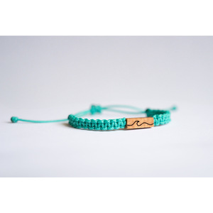 Fresh Blue Green Nylon Cord Woven Bracelet Minimalist <b>Engraved</b> Waves Pattern Rectangular Wooden Block Charm Bracelets for Men - Product Image 2