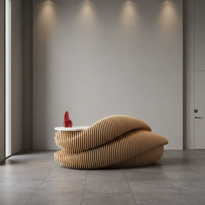 Bancone <span class=keywords><strong>Reception</strong></span> <span class=keywords><strong>per</strong></span> Hotel su Misura di Forma Irregolare, Arredamento Moderno in Legno Massello |   Banchi <span class=keywords><strong>Reception</strong></span> Parametrici <span class=keywords><strong>per</strong></span> Uffici Vendite - Product Image 4