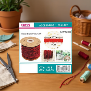 Nastro Pom-Pom da 1 cm di larghezza, 20 iarde, rosso, per cucito e decorazioni - Product Image 3