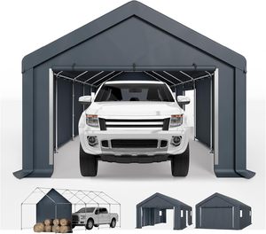 Heavy Duty 13x24 ft Gris Portable Garage Stockage Hangar Rouleau Porte Carport Auvent pour Automobile <span class=keywords><strong>Moto</strong></span> et <span class=keywords><strong>Abri</strong></span> Vélo - Product Image 1