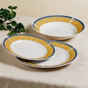 Service de table en porcelaine 18 pièces avec bordure décorative colorée, vaisselle en céramique de marque Harvit, design champêtre, vente chaude, usage quotidien/<span class=keywords><strong>restaurant</strong></span>/hôtel - Product Image 1