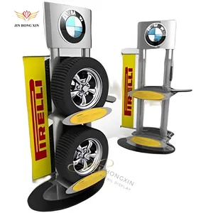 Interior 4s Brand Shop Metal Rack Hexagon Design Floor Stand Black Auto Car Advertising Display For Tyre