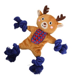Peluche renne de dessin animé avec bras et jambes en corde nouée et pompons, poitrine en flanelle à carreaux, peluche douce pour enfants, adolescents et adultes - Product Image 1