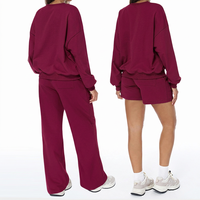 Ensemble pantalon et short en coton surdimensionné pour femme, col rond, épaules tombantes, couleur unie, respirant, tricoté, pour l'automne