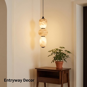 Luminaire suspendu 3 niveaux <span class=keywords><strong>en</strong></span> marbre onyx naturel, style Mid-Century, avec finition <span class=keywords><strong>cuivre</strong></span> doré, pour salon, éclairage d'ambiance - Product Image 4
