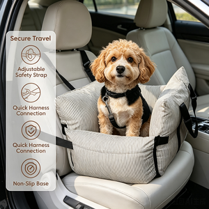 Siège de voiture pour chien portable, imperméable, siège rehausseur pour chien, siège de voyage pour animaux de compagnie lavable avec ceinture de sécurité et poches de rangement pour animaux de compagnie - Product Image 5