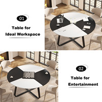 Table à manger ronde moderne en marbre noir et blanc bicolore, style minimaliste, pour salon, appartement, décoration d'intérieur, mobilier, espace propre et lumineux