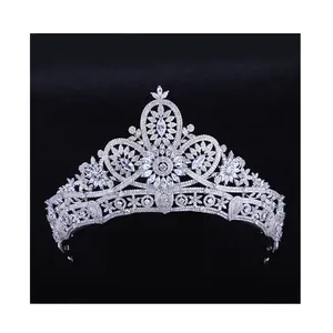 fashion luxury zirconia full paved crown bride crown hair accessories rhodium plated tiara for girls