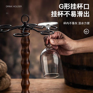 ชั้นวางแก้วไวน์ทองเหลืองดีไซน์สร้างสรรค์พร้อมฐานไม้เนื้อแข็ง จุแก้วได้ 6 ใบ ที่แขวนสำหรับตกแต่งบ้านและโต๊ะอาหาร - Product Image 3