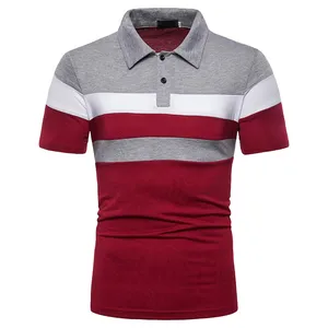 Men Shirt Short Sleeve Polo Shirt Chest Three Stripe Color Stitching Top Comfortable Beach Lapel Men's Top Men's Polo