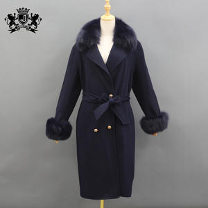 Cappotto da <span class=keywords><strong>donna</strong></span> in Cashmere con collo di pelliccia di volpe cappotto di lana fatto a mano in lana Cashmere per <span class=keywords><strong>donna</strong></span> - Product Image 6