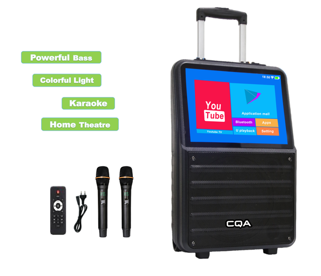 14.1 Inch Touch Screen Karaoke Trolley Speaker with Built-in Mic USB Support Over 800W Output for Party Speaker for Outdoor Use