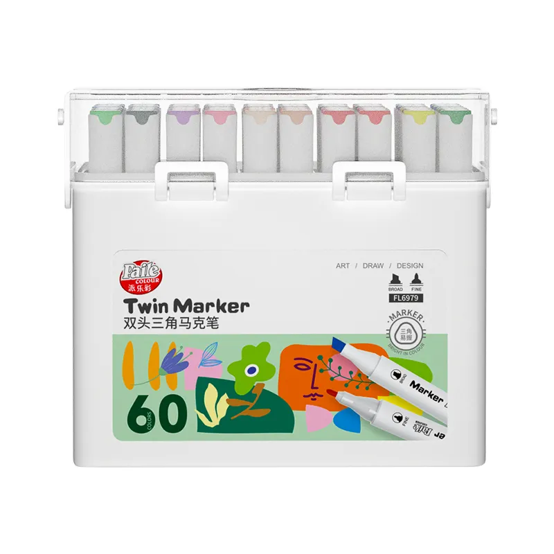 Marcadores de arte 60 cores com pontas duplas (cinzel fino e largo) marcadores de desenho à base de álcool para pintura e desenho #6979-60