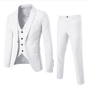 Costume de cérémonie gris clair et noir 3 pièces (Blazer, Gilet, Pantalon) coupe ajustée 1 bouton pour homme – Idéal mariage, bureau, affaires – Velours - Product Image 2