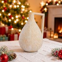 Vase en céramique transparente texturée brute en forme de goutte d'eau, couleur blanc cassé, avec poignée carrée, style Art Déco, pour décoration de table et d'intérieur