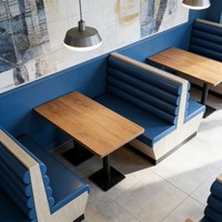 Ensemble de canapés en cuir bleu en gros, structure en bois, en forme de U, pour café et restaurant