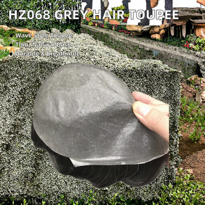 Postizo de Cabello Remy Gris para Hombre, Ondulado Natural, Base de Seda, Cierre Duradero y Transpirable, Base de Piel Fina de PU Completa, en Existencia - Product Image 2