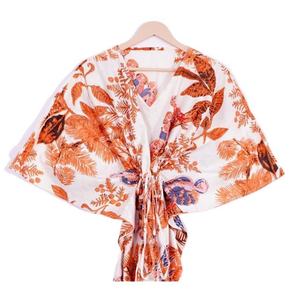 Nouveau Kaftan en Coton Fait Main pour Femmes, Style Ample Naturel et Écologique, Idéal pour l'Été et les Tenues Décontractées avec Imprimé Floral - Product Image 1