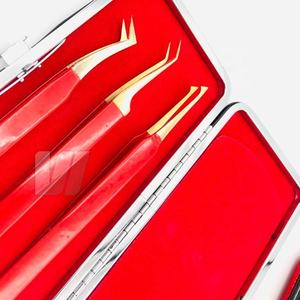 แหนบต่อขนตาสแตนเลสแบบปลายแหลมสีแดงทองแหนบปลายแหลมปรับแต่งโลโก้ได้ตามต้องการแบบญี่ปุ่น - Product Image 3