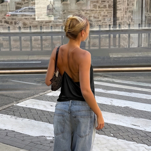 Camisola Sexy con Escote en V y Espalda Descubierta, Tirantes Transparentes, Color Sólido, para Mujer, Tejida, para Fiestas de Verano - Product Image 4
