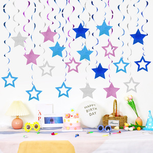 Décorations en papier spirales suspendues DAMAI pour fêtes d'anniversaire et mariages, motif pentagramme en spirale, forme étoile, imprimées UV - Product Image 1