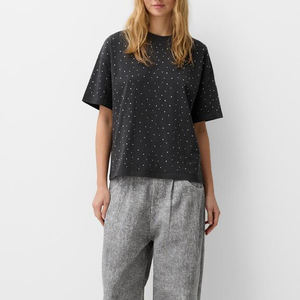 T-shirt pour homme en coton 100% style décontracté, col rond, tissu tricoté 200 grammes, surdimensionné, strass 3D, transfert thermique, respirant - Product Image 4