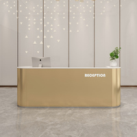Comptoirs de réception modernes en or et argent, bureau de réception rond en demi-cercle, sur pied