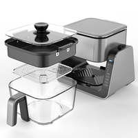 Friteuse à air et grill 2-en-1, friteuse 4L, grill 1.2L, friteuse à air en verre, four électrique sans huile avec poêle supérieure, écran tactile numérique