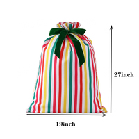 Sac de Noël en toile à rayures arc-en-ciel avec logo personnalisé, grand sac cadeau réutilisable en velours avec cordon de serrage pour la décoration des fêtes