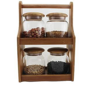Factory Direct Customized Bamboo 2-tier Storage 4-Jars Glass Storage Organizer for <b>Kitchen</b> <b>Accessories</b> - Product Image 1