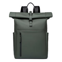 Sac à dos de voyage d'affaires unisexe en denim et polyester, grande capacité, double compartiment arrière, couleur unie, bandoulière incurvée, vente en gros