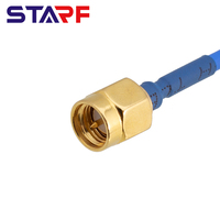 Kabel Pigtail RG402 1M 3M 5M Frekuensi Tinggi 18GHz RG402 Biru Semi-fleksibel VSWR Baik SMA Sudut Kanan Male ke Male