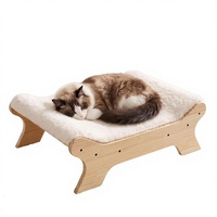 Lit surélevé pour chat, hamac pour chat avec fausse fourrure douce, bois massif, housse amovible lavable pour chats et petits chiens