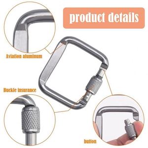 ตะขอเกี่ยวรูปตัว D สำหรับตั้งแคมป์กลางแจ้งแบบทนทาน พร้อมตัวล็อคแบบเกลียว ที่เก็บกุญแจ ตัวล็อคแบบสปริง คลิปหนีบอะลูมิเนียมทรงสี่เหลี่ยม คาราไบเนอร์ - Product Image 2