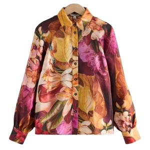 Aloha Camicetta da <span class=keywords><strong>Donna</strong></span> in <span class=keywords><strong>Seta</strong></span> Satinata con Stampa Floreale di Lusso Personalizzata, Abbottonatura Frontale, Maniche Lunghe, Stile Casual, Moda Rapida - Product Image 1