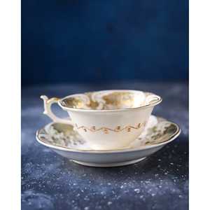 Gabriella P. Antique Early 19th Century <b>Cup</b> Set Hand-Painted Grey Edge and Flowers PC Material <b>Tea</b> <b>Saucer</b> Set - Product Image 1