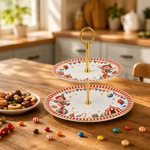 Plateau <span class=keywords><strong>de</strong></span> service à 2 niveaux en céramique, motif clown <span class=keywords><strong>de</strong></span> <span class=keywords><strong>cirque</strong></span>, pour desserts, fruits et biscuits, idéal pour la décoration <span class=keywords><strong>de</strong></span> table <span class=keywords><strong>de</strong></span> fête - Product Image 2