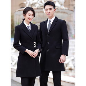 Hotel Woolen Overcoat Unisex Solid Color Double Breasted Professional Uniform Autumn Winter Workwear - Product Image 2