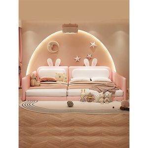 Letto Principessa in Pelle JS per Cameretta Bambine, Struttura in Legno Massello con Sponda Alta, Letto Morbido per Set di Arredamento Camera da Letto - Product Image 4