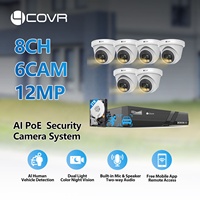4COVR 6Pcs 12MP 6K UHD 8-Channel Sistem Kamera Keamanan IP AI Profesional dengan Audio Siren, Penglihatan Malam Berwarna, CCTV PoE NVR Kit