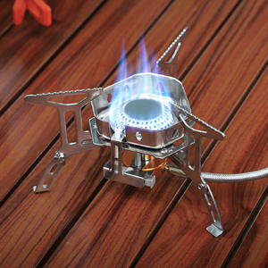 Brûleur à gaz portable coupe-vent supérieur pour camping et pique-nique en extérieur, argenté avec allumage et tuyau - Product Image 1