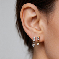 Boucles d'oreilles pendantes en forme de goutte d'eau avec zircone cubique en acier inoxydable 316L à dos plat pour femmes, pour piercing au cartilage et superposition d'oreilles