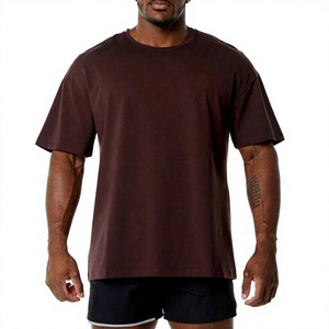 T-shirt décontracté à manches courtes pour homme, col rond, coupe ample, couleur unie, marron chocolat foncé, style basique - Product Image 1