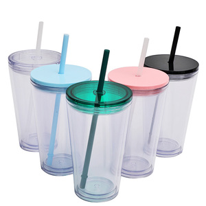 Shang Kou Ai 16oz Double Walled Plastic <b>Straw</b> <b>Cup</b> Reusable Travel Drinkware With <b>Lid</b> <b>And</b> <b>Straw</b> For General Use - Product Image 3
