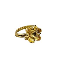Bague personnalisée en acier inoxydable plaqué or avec plateau fleur, réglable, ornée de perles et de pierres précieuses, pour femme