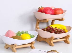 3 Tier tre giỏ trái cây với phục vụ khay cho phòng khách tre gỗ giá thực phẩm container món ăn hiển thị - Product Image 3